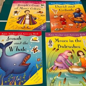 Four Bible Stickers and Activity books with 50 reusable stickers.